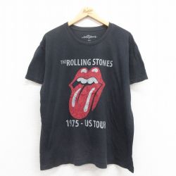 XL★古着 半袖 ロック バンド Tシャツ メンズ ローリングストーンズ The Rolling Stones 大きいサイズ コットン クルーネック 黒 ブラック 25aug06 中古