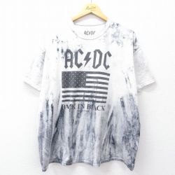 XL★古着 半袖 ロック バンド Tシャツ メンズ AC/DC 大きいサイズ コットン クルーネック 白他 ホワイト タイダイ 25aug07 中古