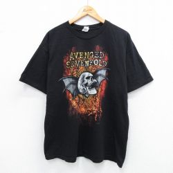 【50%OFF】XL★古着 半袖 ロック バンド Tシャツ メンズ アベンジドセブンフォールド アヴェンジドセヴンフォールド コットン クルーネック 黒 ブラック 25aug07 中古