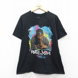 XL★古着 半袖 Tシャツ メンズ 映画 ポエスティックジャスティス トゥパック 2パック 2PAC コットン クルーネック 黒 ブラック 25aug08 中古