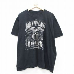 【50%OFF】XL★古着 半袖 ロック バンド Tシャツ メンズ ジョニーキャッシュ 大きいサイズ コットン クルーネック 黒 ブラック 25aug08 中古