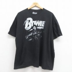 XL★古着 半袖 ロック バンド Tシャツ メンズ デヴィッドボウイ 大きいサイズ コットン クルーネック 黒 ブラック 25aug18 中古