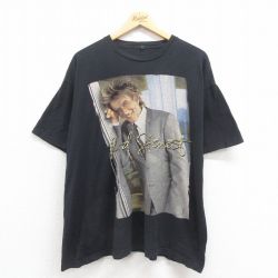 XL★古着 TULTEX 半袖 ロック バンド Tシャツ メンズ ロッドスチュワート 大きいサイズ コットン クルーネック 黒 ブラック 25aug19 中古
