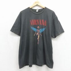 XL★古着 TULTEX 半袖 ロック バンド Tシャツ メンズ ニルバーナ ニルヴァーナ インユーテロ 大きいサイズ コットン クルーネック グレー 26may12
