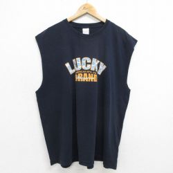 ラッキーブランド 90s ノースリーブTシャツ ビッグロゴ ネイビー XL | 古着