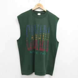 【50%OFF】XL★古着 ノースリーブ ビンテージ Tシャツ メンズ 90年代 90s ナイアガラの滝 コットン クルーネック カナダ製 緑 グリーン 24jun07 中古