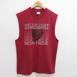 【50%OFF】L★古着 ヘインズ Hanes ノースリーブ ビンテージ Tシャツ メンズ 00年代 00s クマ BLALACK コットン クルーネック エンジ 24jun28 中古