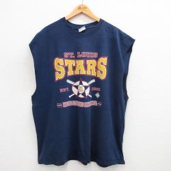 XL★古着 ヘインズ Hanes ビンテージ ノースリーブ Tシャツ メンズ 00年代 00s 野球 セントルイススターズ 大きいサイズ コットン クルーネック 紺 ネイビー 24jul03 中古