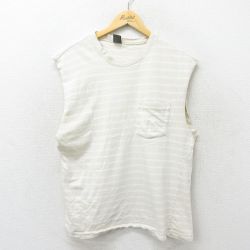 【50%OFF】L★古着 ギャップ GAP ノースリーブ ビンテージ Tシャツ メンズ 00年代 00s 胸ポケット付き コットン クルーネック 薄ベージュ カーキ ボーダー 24jul04 中古