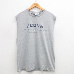 【50%OFF】L★古着 ビンテージ ノースリーブ Tシャツ メンズ 00年代 00s UCONN コネチカット クルーネック グレー 霜降り 24jul08 中古