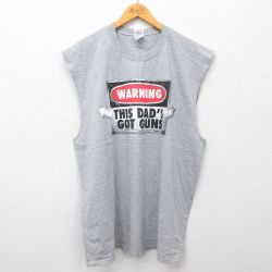 【50%OFF】XL★古着 ビンテージ ノースリーブ Tシャツ メンズ 00年代 00s WARNING 大きいサイズ クルーネック グレー 霜降り 24jul15 中古