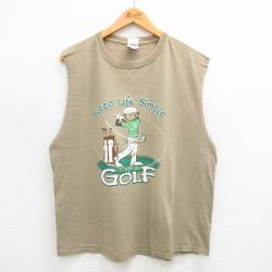 【50%OFF】L★古着 ビンテージ ノースリーブ Tシャツ メンズ 00年代 00s ゴルフ コットン クルーネック ベージュ系 カーキ 24jul18 中古