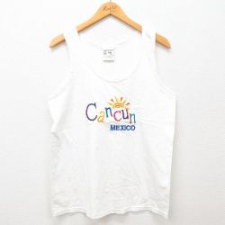 L★古着 ビンテージ タンクトップ メンズ 00年代 00s カンクン メキシコ 刺繍 コットン クルーネック 白 ホワイト 24jul20 中古