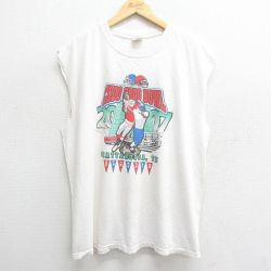 【50%OFF】XL★古着 ビンテージ ノースリーブ Tシャツ メンズ 00年代 00s CHOO BOWL アメフト 大きいサイズ コットン クルーネック 白 ホワイト 24jul20 中古