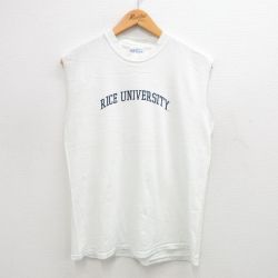 M★古着 All Sport ビンテージ ノースリーブ Tシャツ メンズ 90年代 90s ライス 大学 コットン クルーネック 白 ホワイト 24jul22 中古