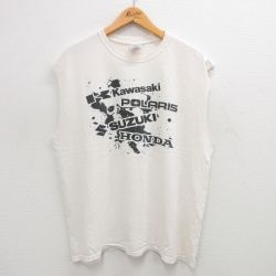 【50%OFF】XL★古着 ビンテージ ノースリーブ Tシャツ メンズ 00年代 00s ホンダ スズキ 大きいサイズ コットン クルーネック 白 ホワイト 24jul22 中古