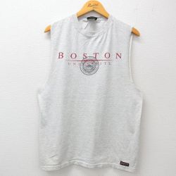 L★古着 ジャンスポーツ ビンテージ ノースリーブ Tシャツ メンズ 90年代 90s ボストン カレッジ 大学 コットン クルーネック 薄グレー 霜降り 24aug05 中古