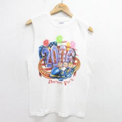 M★古着 ビンテージ ノースリーブ Tシャツ メンズ 00年代 00s ピーナッツ スヌーピー SNOOPY チャーリーブラウン コットン クルーネック 白 ホワイト 24aug07 中古