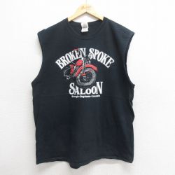 XL★古着 ビンテージ ノースリーブ Tシャツ メンズ 00年代 00s バイク 大きいサイズ コットン クルーネック 黒 ブラック 25may27 中古