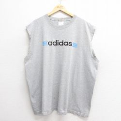XL★古着 アディダス adidas ビンテージ ノースリーブ Tシャツ メンズ 00年代 00s ビッグロゴ 大きいサイズ クルーネック グレー 霜降り 25may28 中古