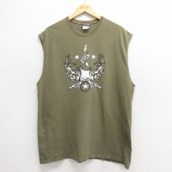【50%OFF】XL★古着 ビンテージ ノースリーブ Tシャツ メンズ ロックンロール コットン クルーネック 緑 グリーン 25may28 中古