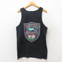 M★古着 ビンテージ タンクトップ メンズ 90年代 90s トカゲ サーフチーム コットン USA製 黒 ブラック 25jun06 中古