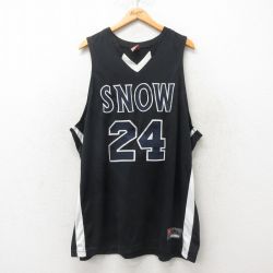 XL★古着 ナイキ NIKE ビンテージ タンクトップ メンズ 90年代 90s SNOW 大きいサイズ ロング丈 メッシュ地 Vネック 黒 ブラック ユニフォーム ゲームシャツ 25jun06 中古