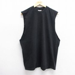 XL★古着 ビンテージ ノースリーブ Tシャツ メンズ 00年代 00s 無地 コットン クルーネック 黒 ブラック 25jun07 中古