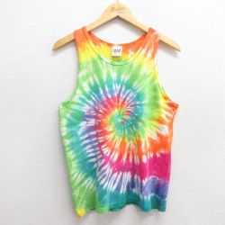 M★古着 ビンテージ タンクトップ メンズ 00年代 00s コットン クルーネック オレンジ他 タイダイ 25jun07 中古