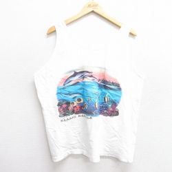 【50%OFF】XL★古着 ビンテージ タンクトップ メンズ 90年代 90s イルカ 魚 海 大きいサイズ コットン クルーネック 白 ホワイト 25jun07 中古