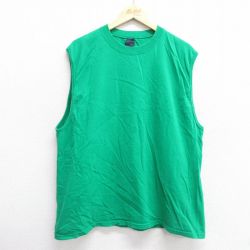 【20%OFF】XL★古着 ベーシックエディションズ ビンテージ ノースリーブ Tシャツ メンズ 90年代 90s 無地 コットン クルーネック USA製 緑 グリーン 25jun07 中古