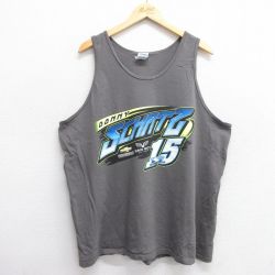 XL★古着 ビンテージ タンクトップ メンズ 00年代 00s レーシングカー シボレー DANNYSCHATZ 15 大きいサイズ コットン クルーネック 濃グレー 25jun07 中古