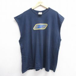 XL★古着 リーボック REEBOK ビンテージ ノースリーブ Tシャツ メンズ 00年代 00s ビッグロゴ 大きいサイズ コットン クルーネック 紺 ネイビー 25jun07 中古