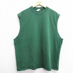 XL★古着 ビンテージ ノースリーブ Tシャツ メンズ 00年代 00s 無地 大きいサイズ クルーネック 緑 グリーン 25jun07 中古