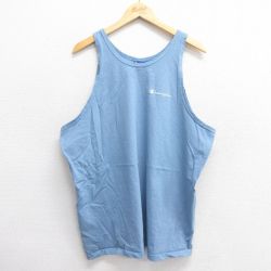 XL★古着 チャンピオン champion ビンテージ タンクトップ メンズ 00年代 00s ワンポイントロゴ 大きいサイズ コットン クルーネック 薄紺 ネイビー 25jun07 中古