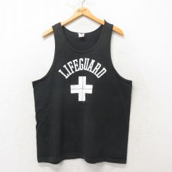 XL★古着 フルーツオブザルーム ビンテージ タンクトップ メンズ 90年代 90s ライフガード コットン USA製 黒 ブラック 25jun07 中古