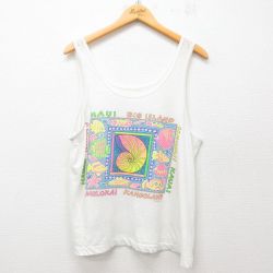 L★古着 ビンテージ タンクトップ メンズ 90年代 90s ハワイ 貝殻 魚 クルーネック 白 ホワイト 25jun07 中古