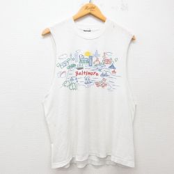 L★古着 ノースリーブ ビンテージ Tシャツ メンズ 90年代 90s Baltimore クルーネック 白 ホワイト 25jun07 中古