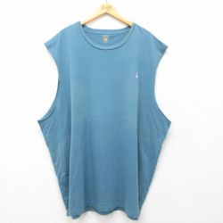 【50%OFF】XL★古着 ラルフローレン Ralph Lauren ノースリーブ ブランド Tシャツ メンズ ワンポイントロゴ 大きいサイズ ロング丈 コットン クルーネック 紺 ネイビー 25jun07 中古