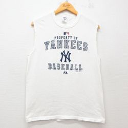 M★古着 ジャージーズ ビンテージ ノースリーブ Tシャツ メンズ 00年代 00s MLB ニューヨークヤンキース コットン クルーネック 白 ホワイト メジャーリーグ ベースボール 野球 25jun07 中古