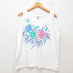 【50%OFF】L★古着 ビンテージ タンクトップ メンズ 90年代 90s 花 コットン クルーネック USA製 白 ホワイト 25jun07 中古