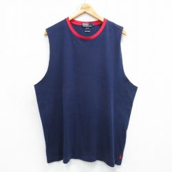 XL★古着 ラルフローレン Ralph Lauren ノースリーブ ブランド Tシャツ メンズ 90年代 90s ワンポイントロゴ 大きいサイズ コットン クルーネック 紺他 ネイビー 25jun09 中古
