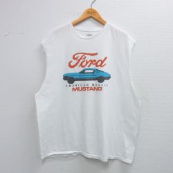 XL★古着 ノースリーブ Tシャツ メンズ フォード マスタング 大きいサイズ コットン クルーネック 白 ホワイト 25jun09 中古