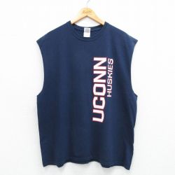 XL★古着 ノースリーブ ビンテージ Tシャツ メンズ 00年代 00s コネチカットハスキーズ コットン クルーネック 紺 ネイビー 25jun09 中古