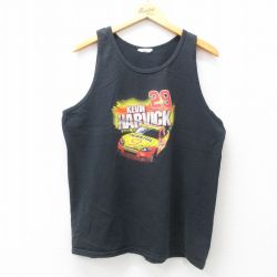 XL★古着 ビンテージ タンクトップ メンズ 00年代 00s レーシングカー ケヴィンハーヴィック シェル クルーネック 黒 ブラック 25jun21 中古