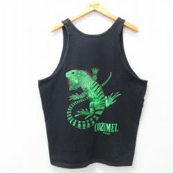 XL★古着 ビンテージ タンクトップ メンズ 00年代 00s イグアナ 大きいサイズ クルーネック 黒 ブラック 25jun21 中古