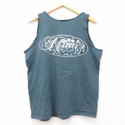 L★古着 ビンテージ タンクトップ メンズ 90年代 90s マウイ コットン クルーネック USA製 青緑 25jun21 中古