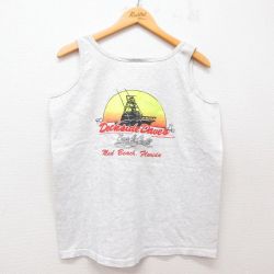 【50%OFF】L★古着 ビンテージ タンクトップ メンズ 90年代 90s 船 クルーネック USA製 薄グレー 霜降り 25jun21 中古