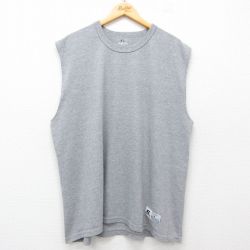 XL★古着 ラッセル ノースリーブ Tシャツ メンズ 無地 大きいサイズ クルーネック グレー 霜降り 25jun21 中古