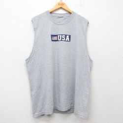 XL★古着 ノースリーブ ビンテージ Tシャツ メンズ 00年代 00s USAロゴ 星条旗 大きいサイズ クルーネック グレー 霜降り 25jun21 中古